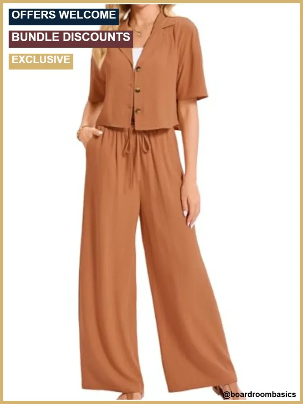Linen 2 Piece Set Women's Short Sleeve Shirt Wide Leg Pants Business Casual